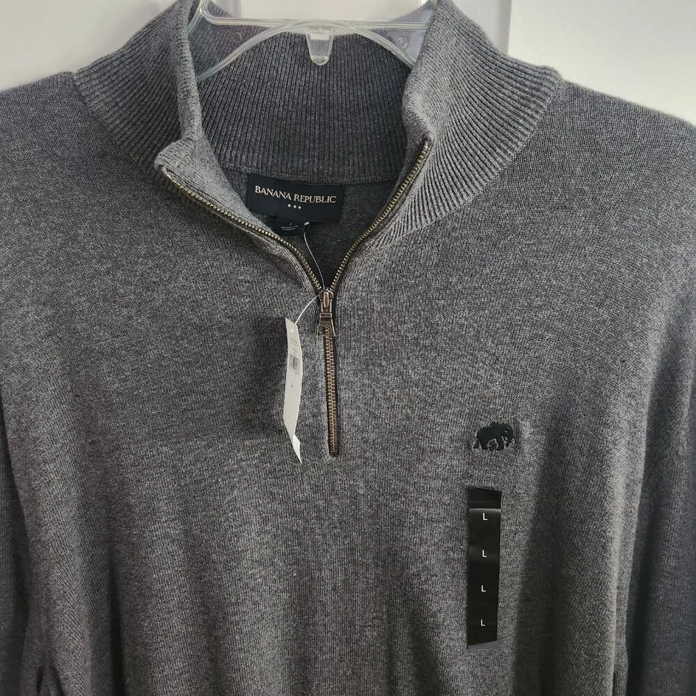 NEW Banana Republic Elephant Logo Mens Gray Large Long Sleeve Shirt 1/4 Zip NWT
